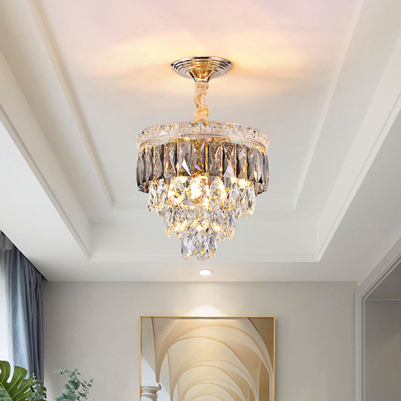 Layered Crystal Leaf Chandelier Modern 3-Head Balcony Ceiling Suspension Lamp in Gold Clearhalo 'Ceiling Lights' 'Chandeliers' 'Modern Chandeliers' 'Modern' Lighting' 1431981