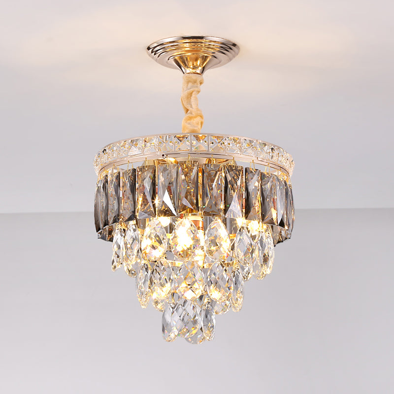 Layered Crystal Leaf Chandelier Modern 3-Head Balcony Ceiling Suspension Lamp in Gold Clearhalo 'Ceiling Lights' 'Chandeliers' 'Modern Chandeliers' 'Modern' Lighting' 1431982