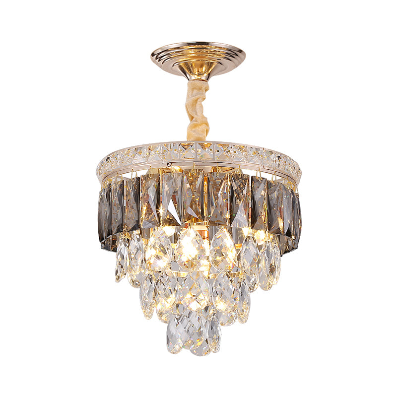 Layered Crystal Leaf Chandelier Modern 3-Head Balcony Ceiling Suspension Lamp in Gold Clearhalo 'Ceiling Lights' 'Chandeliers' 'Modern Chandeliers' 'Modern' Lighting' 1431983