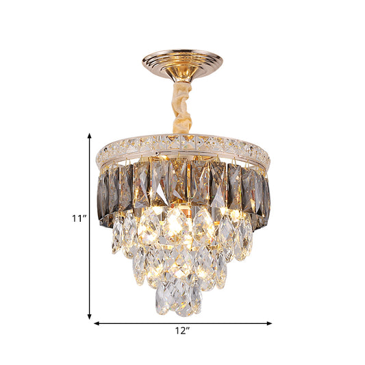 Layered Crystal Leaf Chandelier Modern 3-Head Balcony Ceiling Suspension Lamp in Gold Clearhalo 'Ceiling Lights' 'Chandeliers' 'Modern Chandeliers' 'Modern' Lighting' 1431984