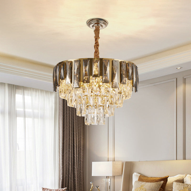 6 Lights Tapered Pendant Lamp Contemporary Clear and Smoke Beveled Crystal Chandelier Smoke Gray Clearhalo 'Ceiling Lights' 'Chandeliers' 'Modern Chandeliers' 'Modern' Lighting' 1432007