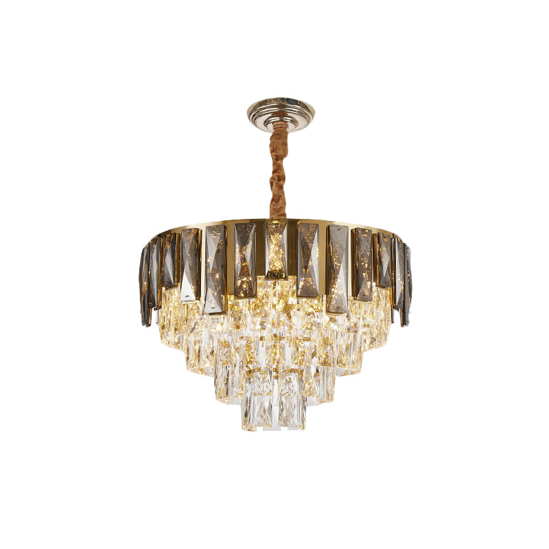 6 Lights Tapered Pendant Lamp Contemporary Clear and Smoke Beveled Crystal Chandelier Clearhalo 'Ceiling Lights' 'Chandeliers' 'Modern Chandeliers' 'Modern' Lighting' 1432009