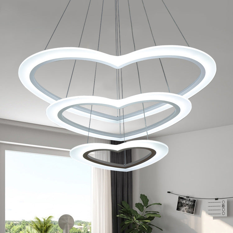 Heart-Shaped Chandelier Light Simple Acrylic LED 1/2/3-Head Living Room Ceiling Drop Pendant in Warm/White Light Clearhalo 'Ceiling Lights' 'Chandeliers' 'Modern Chandeliers' 'Modern' Lighting' 143204