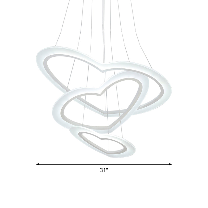 Heart-Shaped Chandelier Light Simple Acrylic LED 1/2/3-Head Living Room Ceiling Drop Pendant in Warm/White Light Clearhalo 'Ceiling Lights' 'Chandeliers' 'Modern Chandeliers' 'Modern' Lighting' 143206