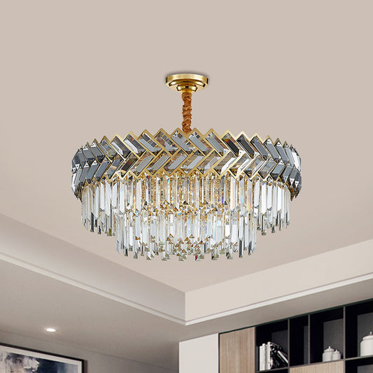 9 Bulbs Chandelier Pendant Light Modern 2-Layered Crystal Rods Suspension Light with Herringbone Design in Black-Gold Black-Gold Clearhalo 'Ceiling Lights' 'Chandeliers' 'Modern Chandeliers' 'Modern' Lighting' 1432065