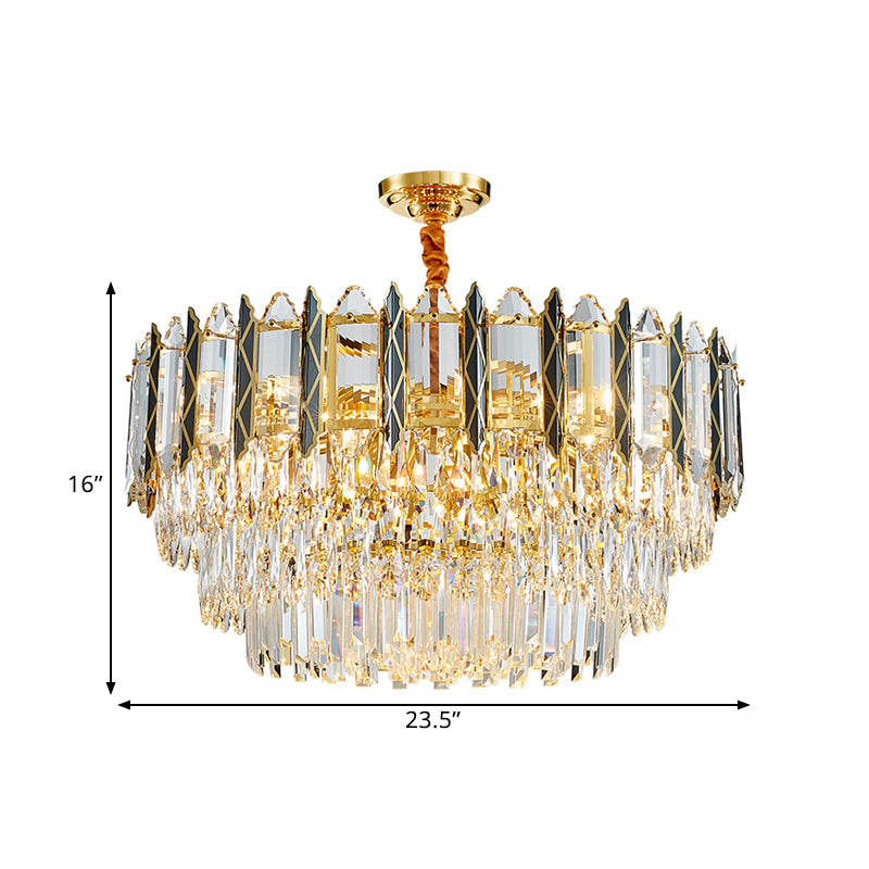 9-Head Tiered Chandelier Pendant Modern Stylish Black-Gold Crystal Down Lighting for Living Room Clearhalo 'Ceiling Lights' 'Chandeliers' 'Modern Chandeliers' 'Modern' Lighting' 1432078