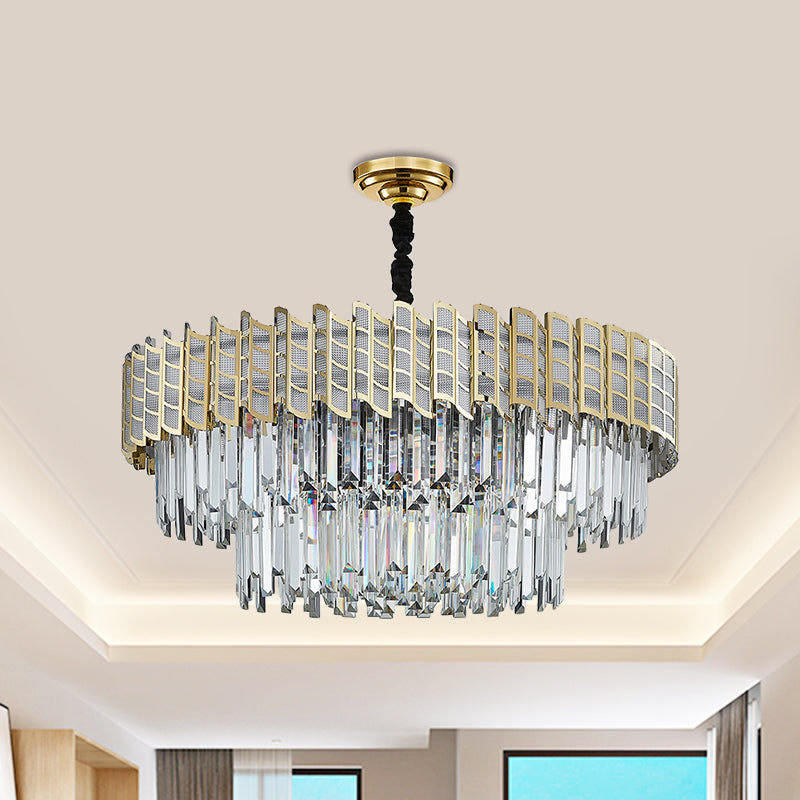 2-Tiered Crystal Ceiling Pendant Postmodern 9 Bulbs Bedroom Chandelier Light in Gold Clearhalo 'Ceiling Lights' 'Chandeliers' 'Modern Chandeliers' 'Modern' Lighting' 1432080