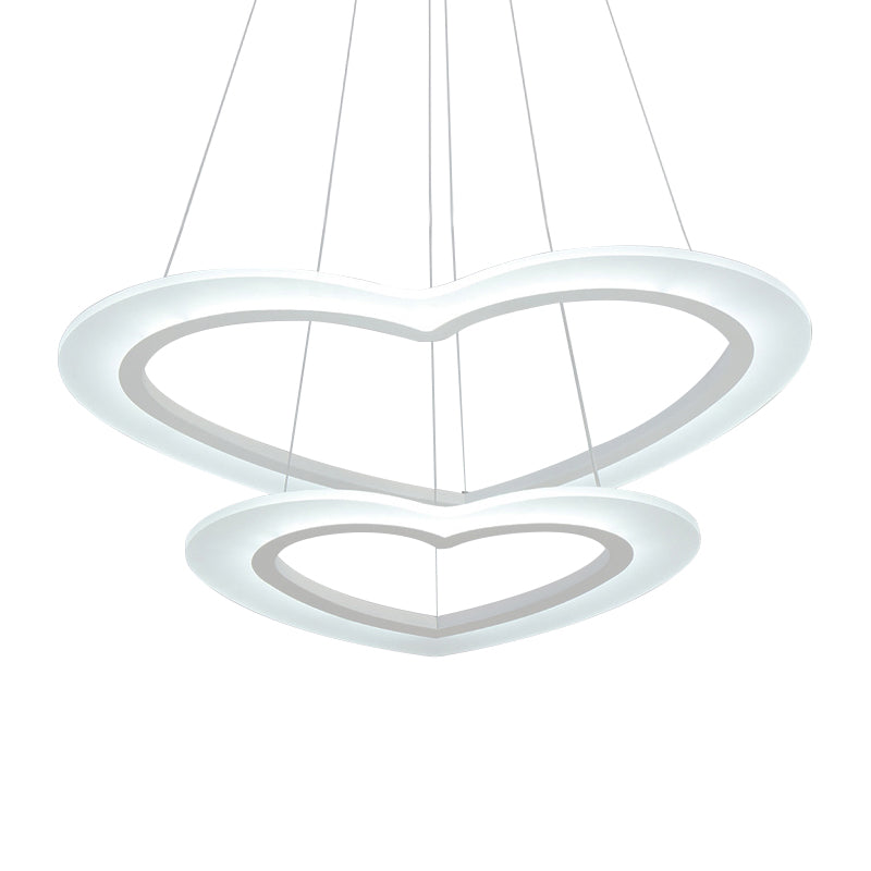 Heart-Shaped Chandelier Light Simple Acrylic LED 1/2/3-Head Living Room Ceiling Drop Pendant in Warm/White Light Clearhalo 'Ceiling Lights' 'Chandeliers' 'Modern Chandeliers' 'Modern' Lighting' 143209