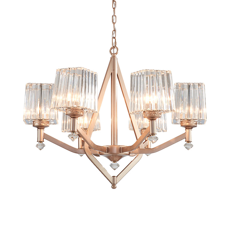Crystal Prism Rose Gold Hanging Lamp Cubic 6 Lights Modern Up Chandelier for Hotel Clearhalo 'Ceiling Lights' 'Chandeliers' 'Modern Chandeliers' 'Modern' Lighting' 1432093