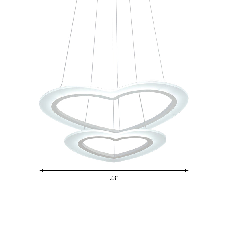 Heart-Shaped Chandelier Light Simple Acrylic LED 1/2/3-Head Living Room Ceiling Drop Pendant in Warm/White Light Clearhalo 'Ceiling Lights' 'Chandeliers' 'Modern Chandeliers' 'Modern' Lighting' 143210