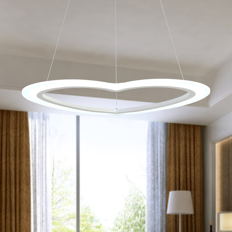 Heart-Shaped Chandelier Light Simple Acrylic LED 1/2/3-Head Living Room Ceiling Drop Pendant in Warm/White Light 1 White Clearhalo 'Ceiling Lights' 'Chandeliers' 'Modern Chandeliers' 'Modern' Lighting' 143211