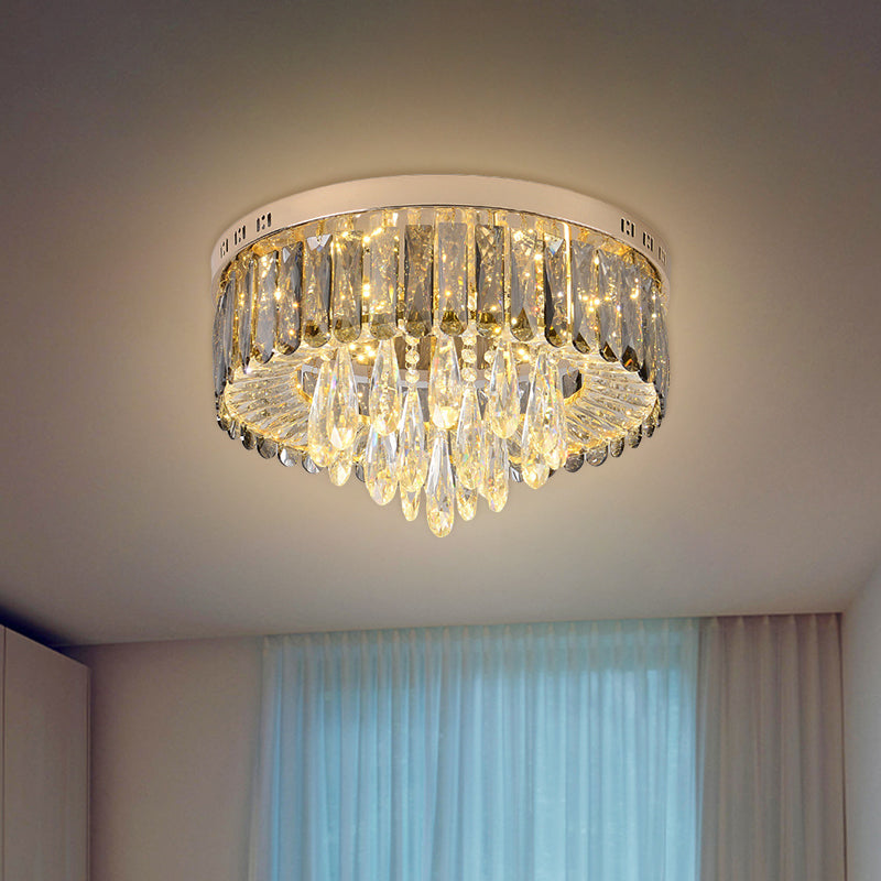 Drum Bedroom Flush Mount Modernism Crystal Gold Finish LED Surface Mount Ceiling Light Gold B Clearhalo 'Ceiling Lights' 'Close To Ceiling Lights' 'Close to ceiling' 'Flush mount' Lighting' 1432145