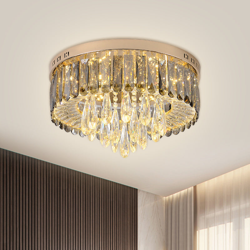 Drum Bedroom Flush Mount Modernism Crystal Gold Finish LED Surface Mount Ceiling Light Clearhalo 'Ceiling Lights' 'Close To Ceiling Lights' 'Close to ceiling' 'Flush mount' Lighting' 1432146