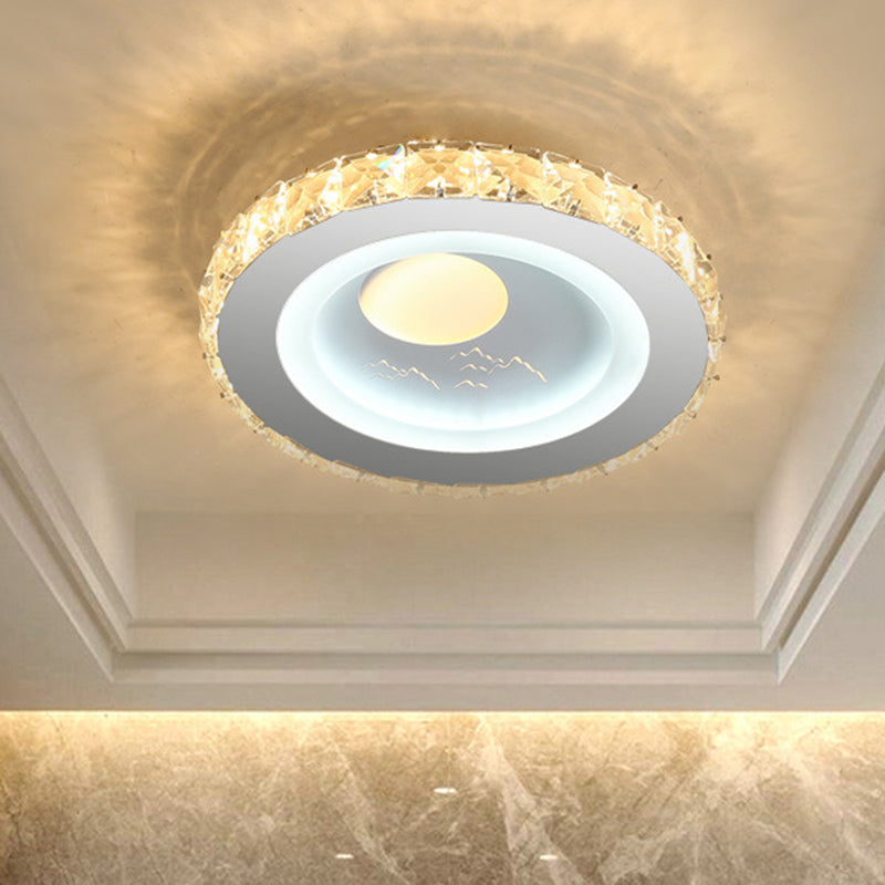 Circular Mini LED Ceiling Flush Simple Stainless Steel Crystal Flush Light Fixture for Corridor Stainless-Steel B Clearhalo 'Ceiling Lights' 'Close To Ceiling Lights' 'Close to ceiling' 'Flush mount' Lighting' 1432186