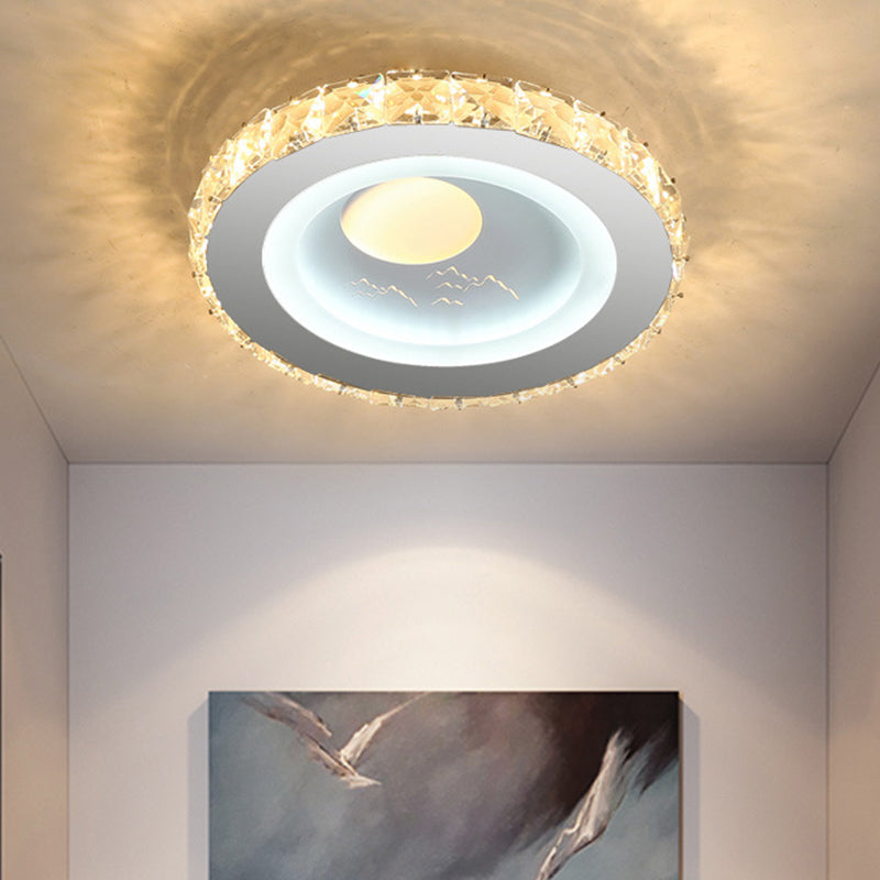 Circular Mini LED Ceiling Flush Simple Stainless Steel Crystal Flush Light Fixture for Corridor Clearhalo 'Ceiling Lights' 'Close To Ceiling Lights' 'Close to ceiling' 'Flush mount' Lighting' 1432187