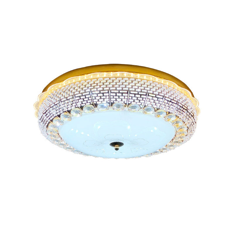 Gold Drum Ceiling Flushmount Lamp Modern Crystal Embedded Bedroom LED Flush Mount with Fishscale/Net Design Clearhalo 'Ceiling Lights' 'Close To Ceiling Lights' 'Close to ceiling' 'Flush mount' Lighting' 1432229