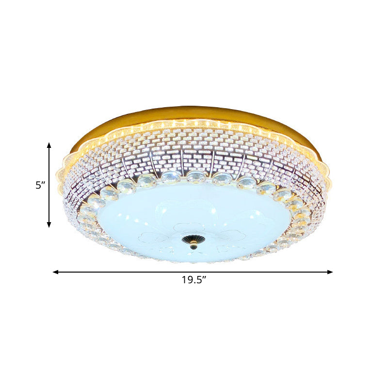 Gold Drum Ceiling Flushmount Lamp Modern Crystal Embedded Bedroom LED Flush Mount with Fishscale/Net Design Clearhalo 'Ceiling Lights' 'Close To Ceiling Lights' 'Close to ceiling' 'Flush mount' Lighting' 1432230