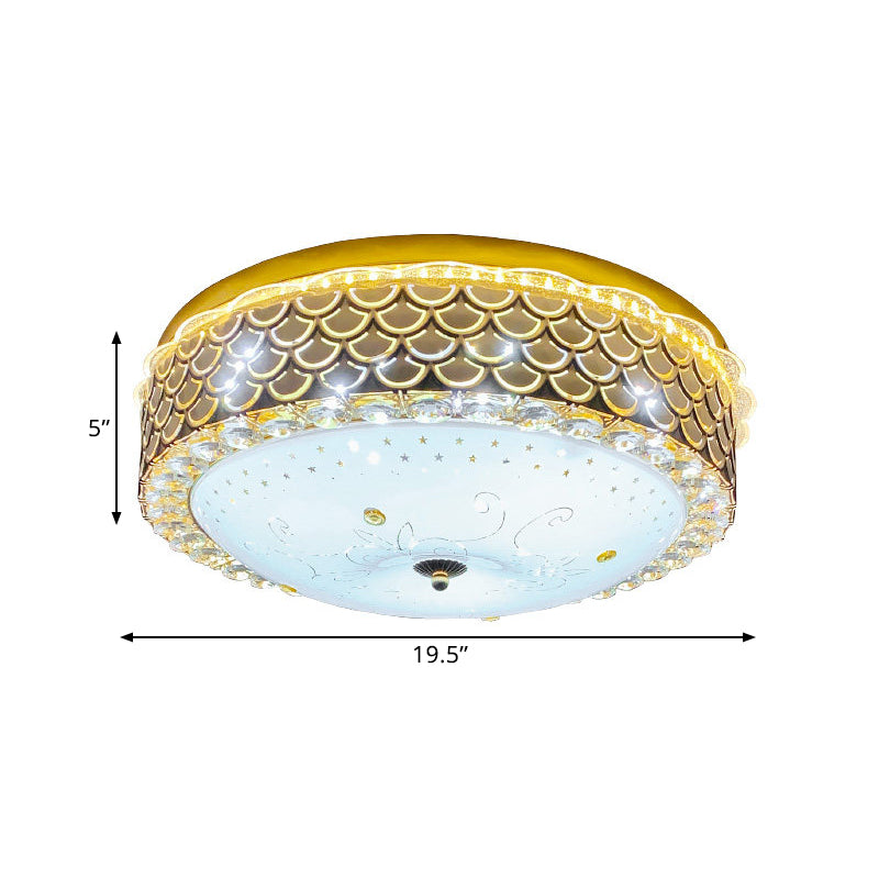 Gold Drum Ceiling Flushmount Lamp Modern Crystal Embedded Bedroom LED Flush Mount with Fishscale/Net Design Clearhalo 'Ceiling Lights' 'Close To Ceiling Lights' 'Close to ceiling' 'Flush mount' Lighting' 1432235