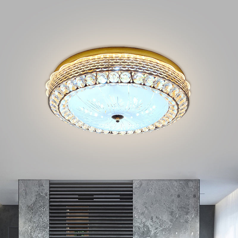 Gold Drum Ceiling Flushmount Lamp Modern Crystal Embedded Bedroom LED Flush Mount with Fishscale/Net Design Gold B Clearhalo 'Ceiling Lights' 'Close To Ceiling Lights' 'Close to ceiling' 'Flush mount' Lighting' 1432236