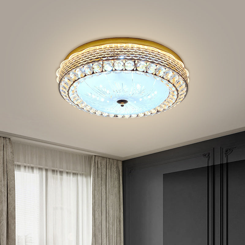 Gold Drum Ceiling Flushmount Lamp Modern Crystal Embedded Bedroom LED Flush Mount with Fishscale/Net Design Clearhalo 'Ceiling Lights' 'Close To Ceiling Lights' 'Close to ceiling' 'Flush mount' Lighting' 1432237