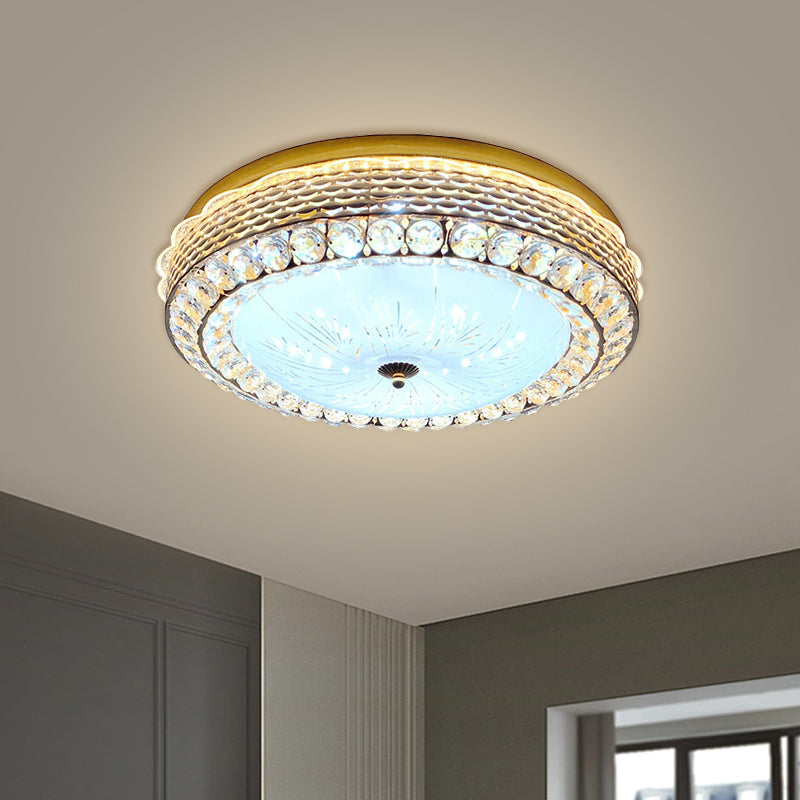 Gold Drum Ceiling Flushmount Lamp Modern Crystal Embedded Bedroom LED Flush Mount with Fishscale/Net Design Clearhalo 'Ceiling Lights' 'Close To Ceiling Lights' 'Close to ceiling' 'Flush mount' Lighting' 1432238