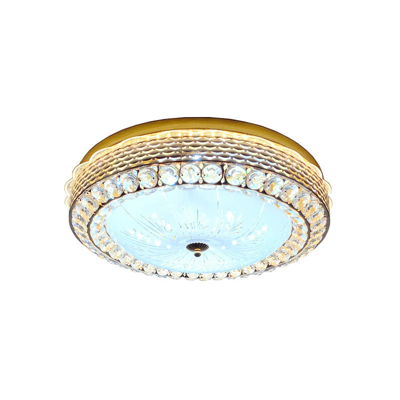 Gold Drum Ceiling Flushmount Lamp Modern Crystal Embedded Bedroom LED Flush Mount with Fishscale/Net Design Clearhalo 'Ceiling Lights' 'Close To Ceiling Lights' 'Close to ceiling' 'Flush mount' Lighting' 1432239