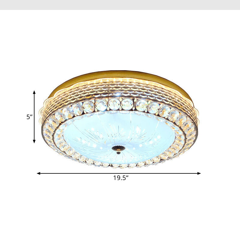 Gold Drum Ceiling Flushmount Lamp Modern Crystal Embedded Bedroom LED Flush Mount with Fishscale/Net Design Clearhalo 'Ceiling Lights' 'Close To Ceiling Lights' 'Close to ceiling' 'Flush mount' Lighting' 1432240