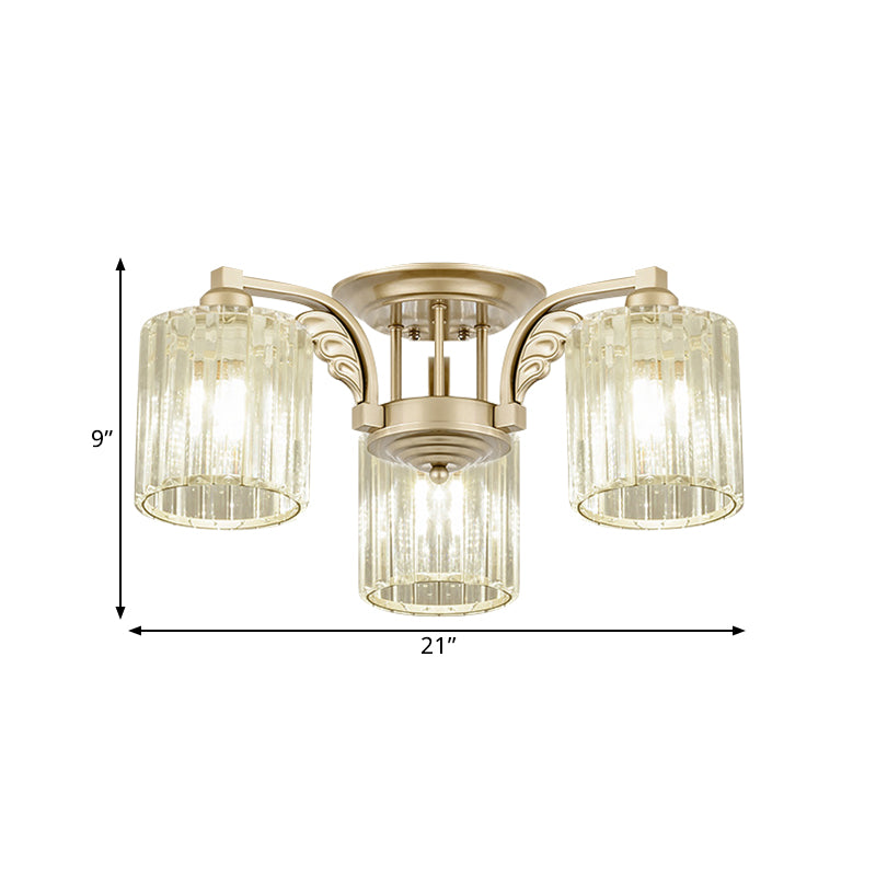 3/9-Light Cylinder Ceiling Lamp Modern Clear Crystal Semi Flush Mount Light Fixture for Bedroom Clearhalo 'Ceiling Lights' 'Close To Ceiling Lights' 'Close to ceiling' 'Semi-flushmount' Lighting' 1432280