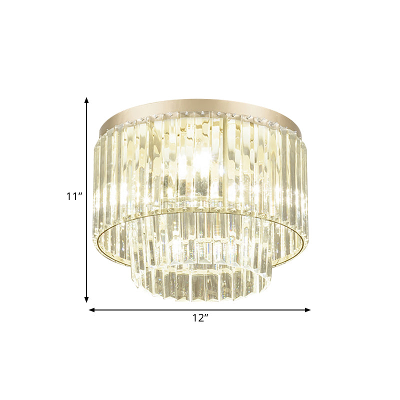 Simple Layered Shade Ceiling Flush 3/4-Light Clear Prismatic Crystal Flush Mount Lighting Clearhalo 'Ceiling Lights' 'Close To Ceiling Lights' 'Close to ceiling' 'Flush mount' Lighting' 1432314