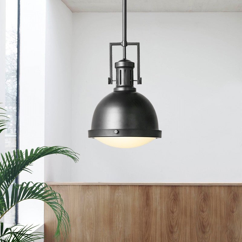 1 Light Ceiling Fixture Industrial Dome Shade Metal Pendant Lamp with Vented Socket in Black Black Clearhalo 'Ceiling Lights' 'Glass shade' 'Glass' 'Industrial Pendants' 'Industrial' 'Middle Century Pendants' 'Pendant Lights' 'Pendants' 'Tiffany' Lighting' 143233