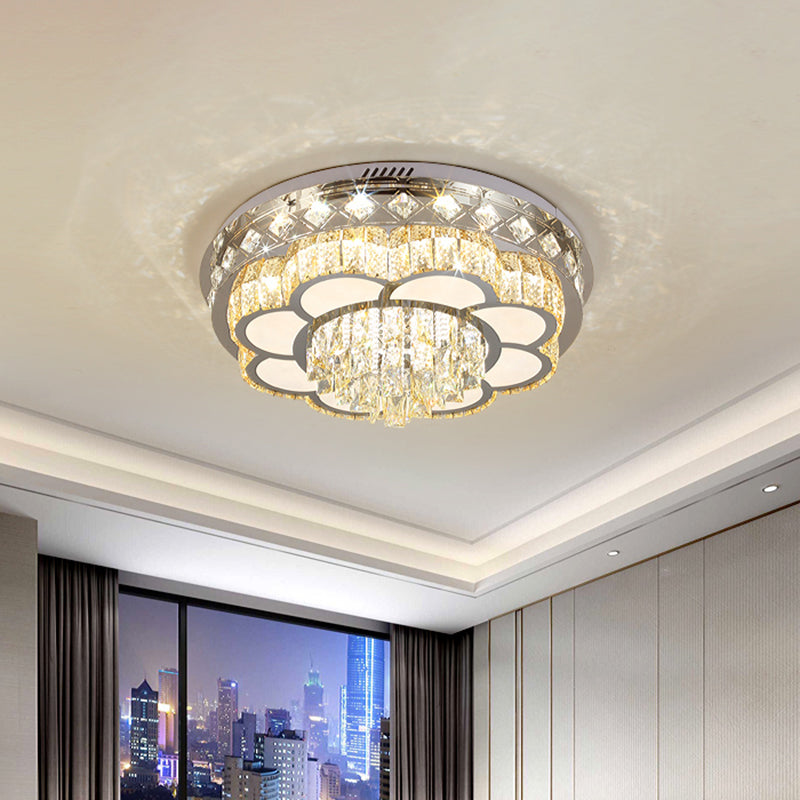 Cut Crystal Floral Flush Ceiling Light Modern Hotel LED Flushmount in Stainless Steel Stainless-Steel B Clearhalo 'Ceiling Lights' 'Close To Ceiling Lights' 'Close to ceiling' 'Flush mount' Lighting' 1432332