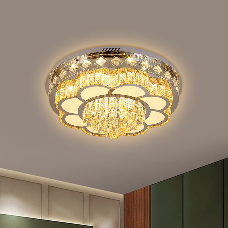 Cut Crystal Floral Flush Ceiling Light Modern Hotel LED Flushmount in Stainless Steel Clearhalo 'Ceiling Lights' 'Close To Ceiling Lights' 'Close to ceiling' 'Flush mount' Lighting' 1432333