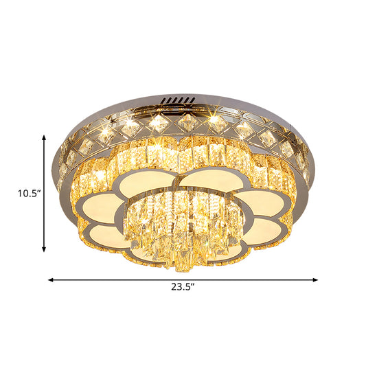 Cut Crystal Floral Flush Ceiling Light Modern Hotel LED Flushmount in Stainless Steel Clearhalo 'Ceiling Lights' 'Close To Ceiling Lights' 'Close to ceiling' 'Flush mount' Lighting' 1432335