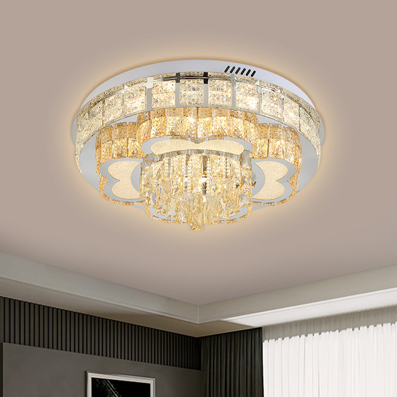 Cut Crystal Floral Flush Ceiling Light Modern Hotel LED Flushmount in Stainless Steel Stainless-Steel A Clearhalo 'Ceiling Lights' 'Close To Ceiling Lights' 'Close to ceiling' 'Flush mount' Lighting' 1432336