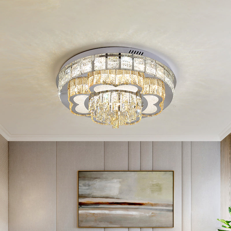 Cut Crystal Floral Flush Ceiling Light Modern Hotel LED Flushmount in Stainless Steel Clearhalo 'Ceiling Lights' 'Close To Ceiling Lights' 'Close to ceiling' 'Flush mount' Lighting' 1432337