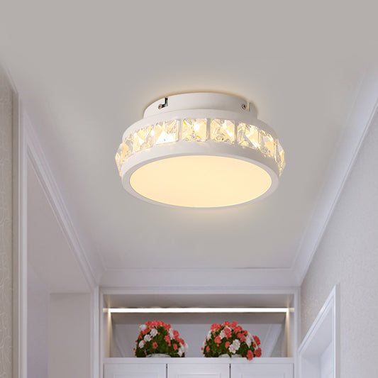 Round Corridor Ceiling Lamp Simple Beveled Crystal Embedded White LED Flush Mounted Light White Clearhalo 'Ceiling Lights' 'Close To Ceiling Lights' 'Close to ceiling' 'Flush mount' Lighting' 1432357