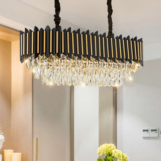 Crystal Rod Black-Gold Hanging Lamp Layered Elliptical 8 Lights Modern Island Lighting Ideas Black-Gold Clearhalo 'Ceiling Lights' 'Island Lights' Lighting' 1432369