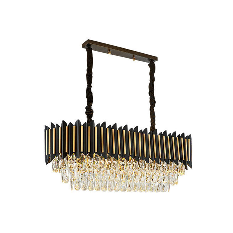 Crystal Rod Black-Gold Hanging Lamp Layered Elliptical 8 Lights Modern Island Lighting Ideas Clearhalo 'Ceiling Lights' 'Island Lights' Lighting' 1432371