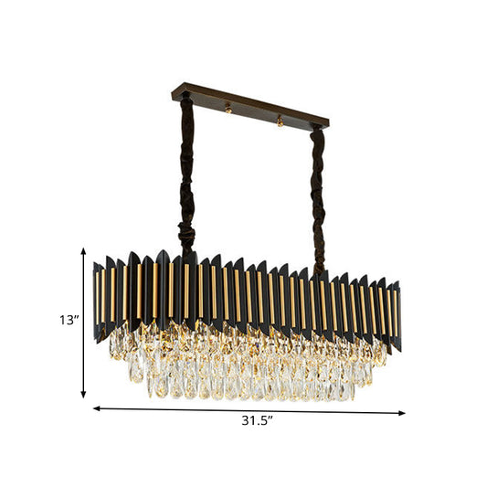 Crystal Rod Black-Gold Hanging Lamp Layered Elliptical 8 Lights Modern Island Lighting Ideas Clearhalo 'Ceiling Lights' 'Island Lights' Lighting' 1432372