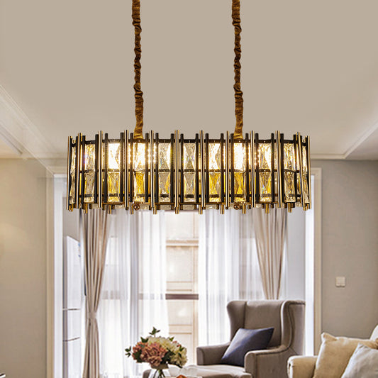 Contemporary Oblong Pendant Lighting 8-Light Inlaid Crystal Hanging Light over Island in Black-Gold Black-Gold Clearhalo 'Ceiling Lights' 'Island Lights' Lighting' 1432394