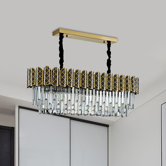 Black-Gold 10 Heads Hanging Pendant Modern Crystal Icicles Oblong Island Ceiling Light Black-Gold Clearhalo 'Ceiling Lights' 'Island Lights' Lighting' 1432398