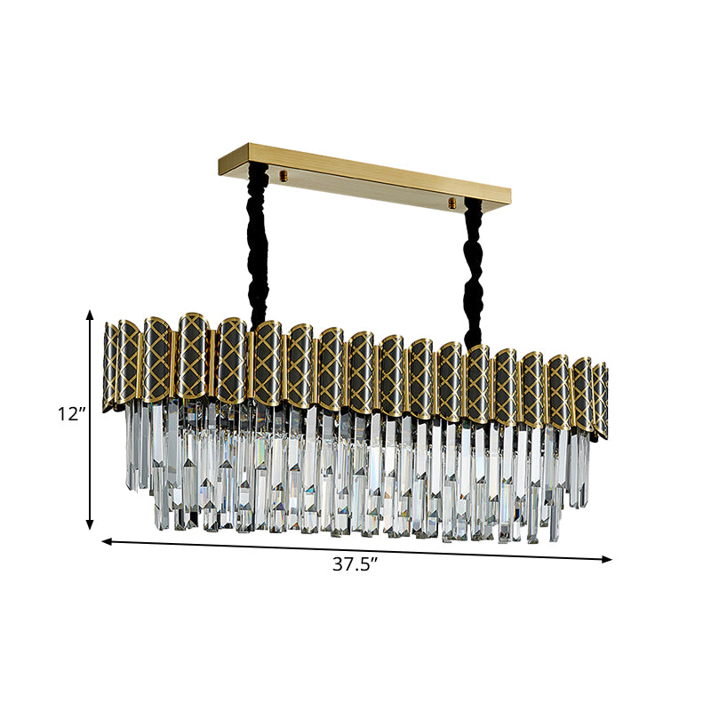 Black-Gold 10 Heads Hanging Pendant Modern Crystal Icicles Oblong Island Ceiling Light Clearhalo 'Ceiling Lights' 'Island Lights' Lighting' 1432401