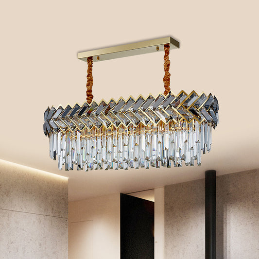 Crystal Ellipse Island Pendant Light Modern Style 10-Bulb Dining Room Suspension Lighting in Black-Gold Black-Gold Clearhalo 'Ceiling Lights' 'Island Lights' Lighting' 1432410