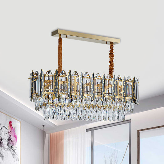 10 Lights Ceiling Pendant Modern Clear Crystal Tiered Oblong Island Light Fixture Clearhalo 'Ceiling Lights' 'Island Lights' Lighting' 1432419