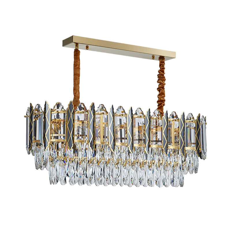 10 Lights Ceiling Pendant Modern Clear Crystal Tiered Oblong Island Light Fixture Clearhalo 'Ceiling Lights' 'Island Lights' Lighting' 1432420