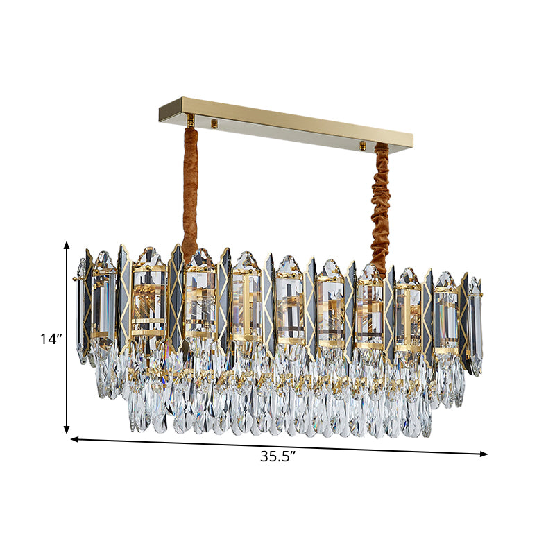 10 Lights Ceiling Pendant Modern Clear Crystal Tiered Oblong Island Light Fixture Clearhalo 'Ceiling Lights' 'Island Lights' Lighting' 1432421