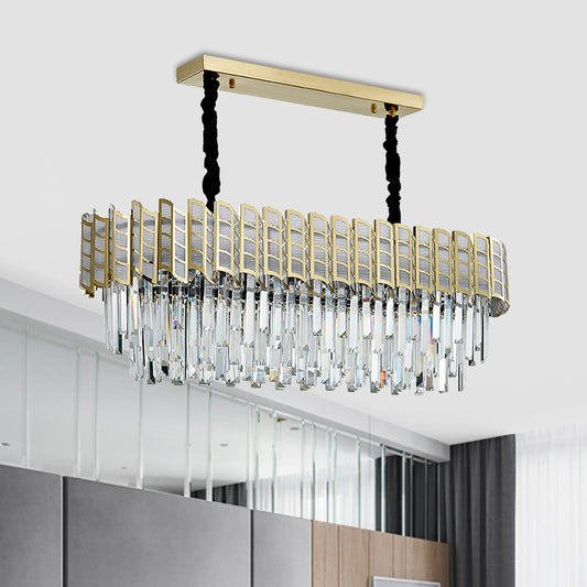 Crystal Rods Gold Island Lighting Elliptical 10-Bulb Modernism Hanging Pendant Light Gold Clearhalo 'Ceiling Lights' 'Island Lights' Lighting' 1432426