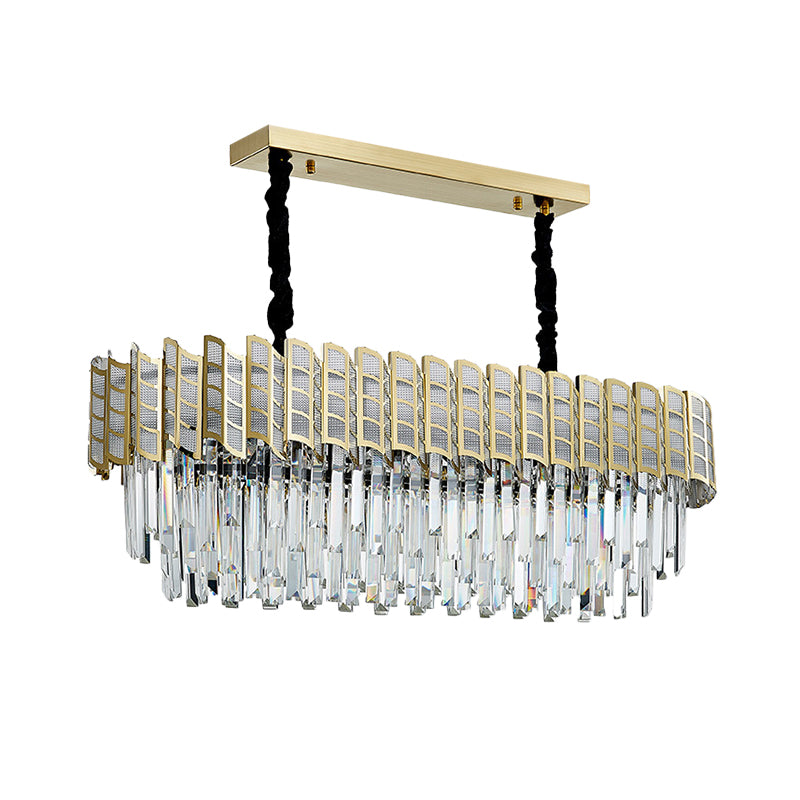 Crystal Rods Gold Island Lighting Elliptical 10-Bulb Modernism Hanging Pendant Light Clearhalo 'Ceiling Lights' 'Island Lights' Lighting' 1432427
