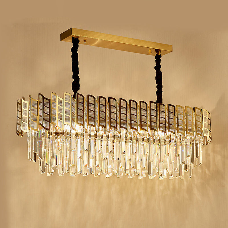 Crystal Rods Gold Island Lighting Elliptical 10-Bulb Modernism Hanging Pendant Light Clearhalo 'Ceiling Lights' 'Island Lights' Lighting' 1432428