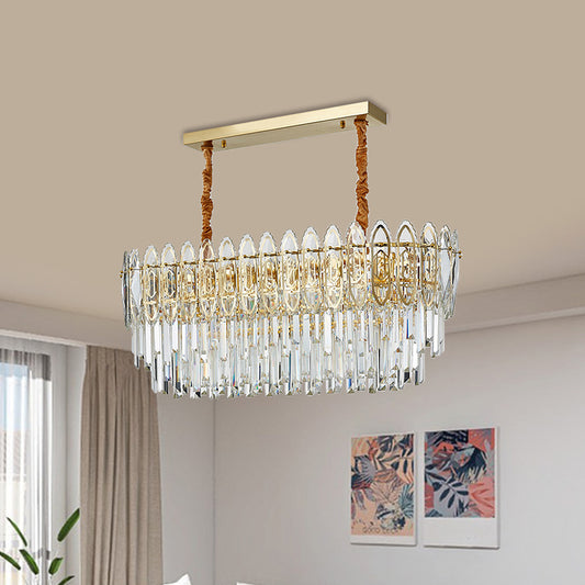 Gold Layered Oblong Island Lamp Contemporary Clear Crystal 10-Head Kitchen Hanging Light Gold Clearhalo 'Ceiling Lights' 'Island Lights' Lighting' 1432430